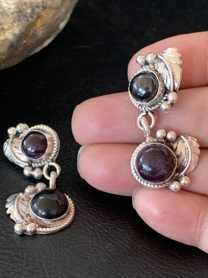 Native Navajo Sterling Silver  Purple Stone Post Dangle Earrings 1595