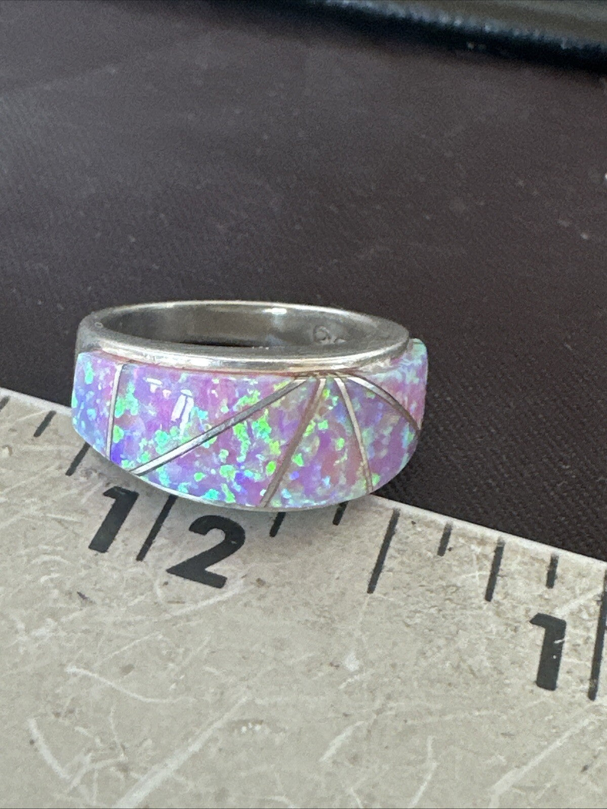 Pink Opal Navajo Sterling Silver Band Inlay Ring Size 7 18786