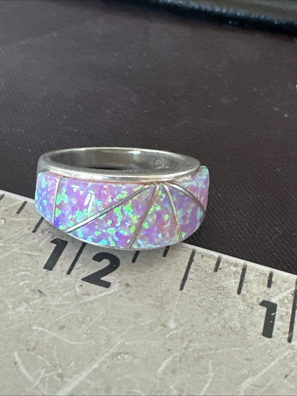 Pink Opal Navajo Sterling Silver Band Inlay Ring Size 7 18786