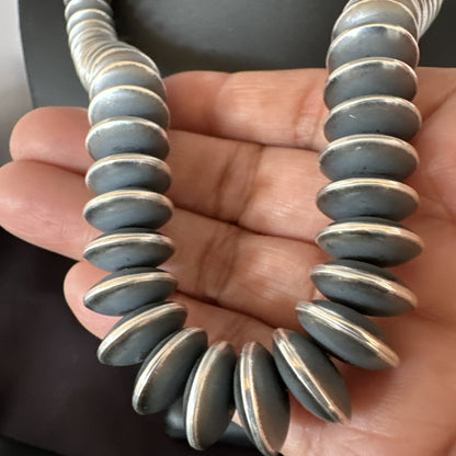 Statement Flat 14mm Rondelle Sterling Silver Beads Necklace 20” 19023