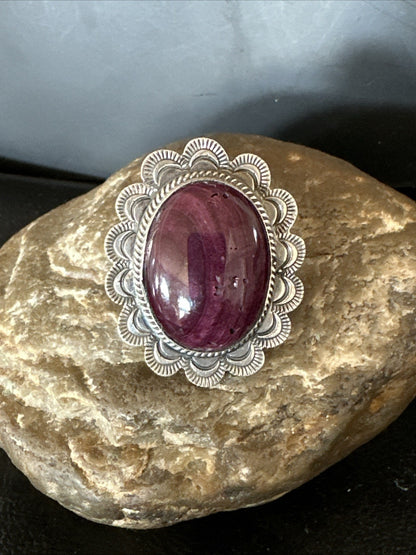 Womens Purple Spiny Oyster Navajo Sterling Silver Adjustable Ring Size 7 19821