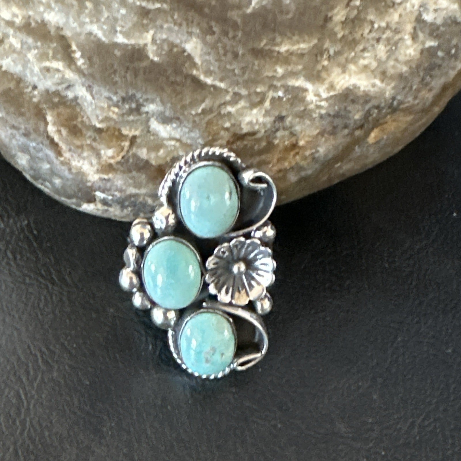 3 Besties Ring Green Turquoise Navajo Sterling Silver Cluster Size 8.5 19158