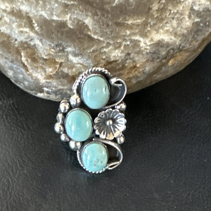 3 Besties Ring Green Turquoise Navajo Sterling Silver Cluster Size 8.5 19158