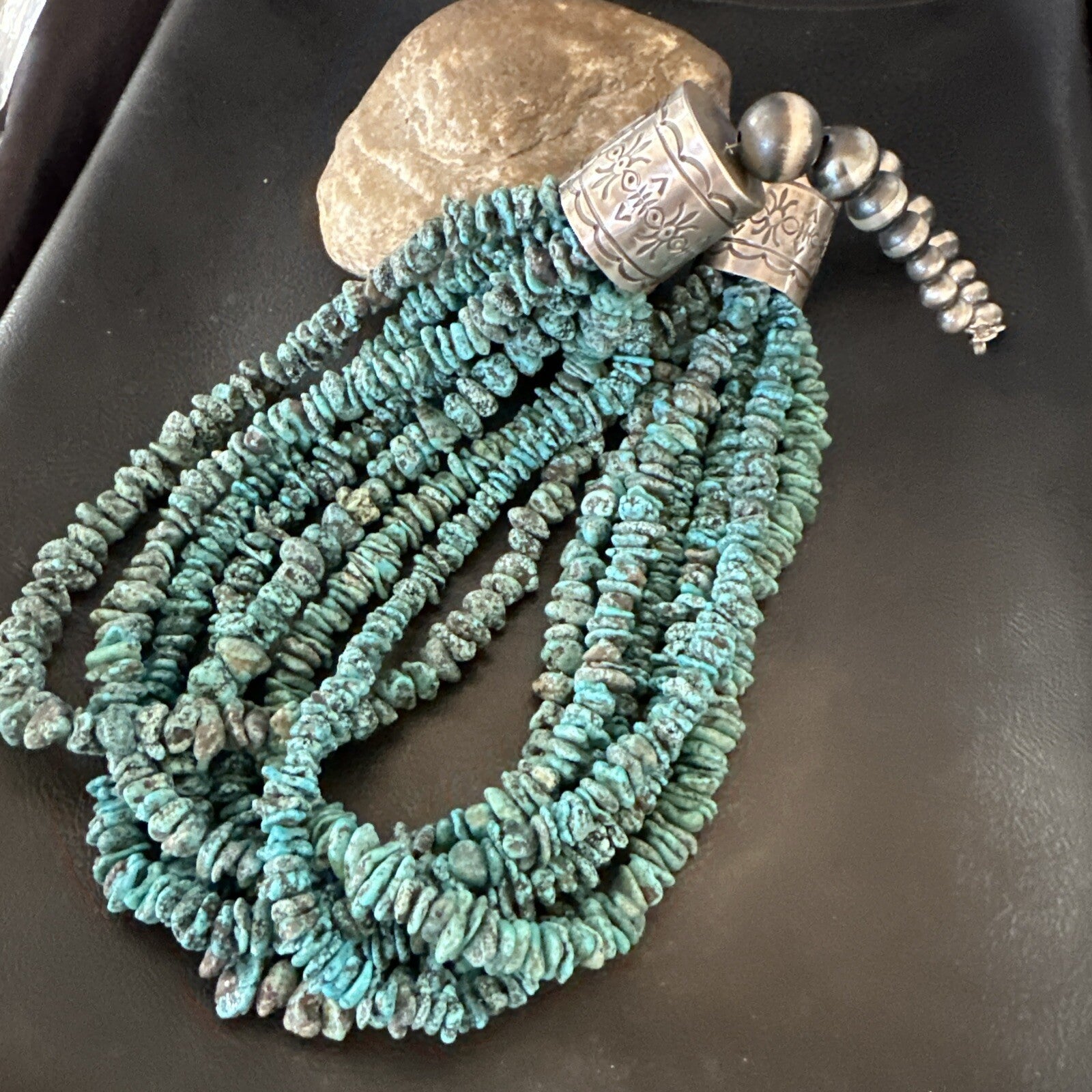 XL Navajo Blue Kingman Turquoise Sterling Silver 7S Turquoise Necklace 23” 18664