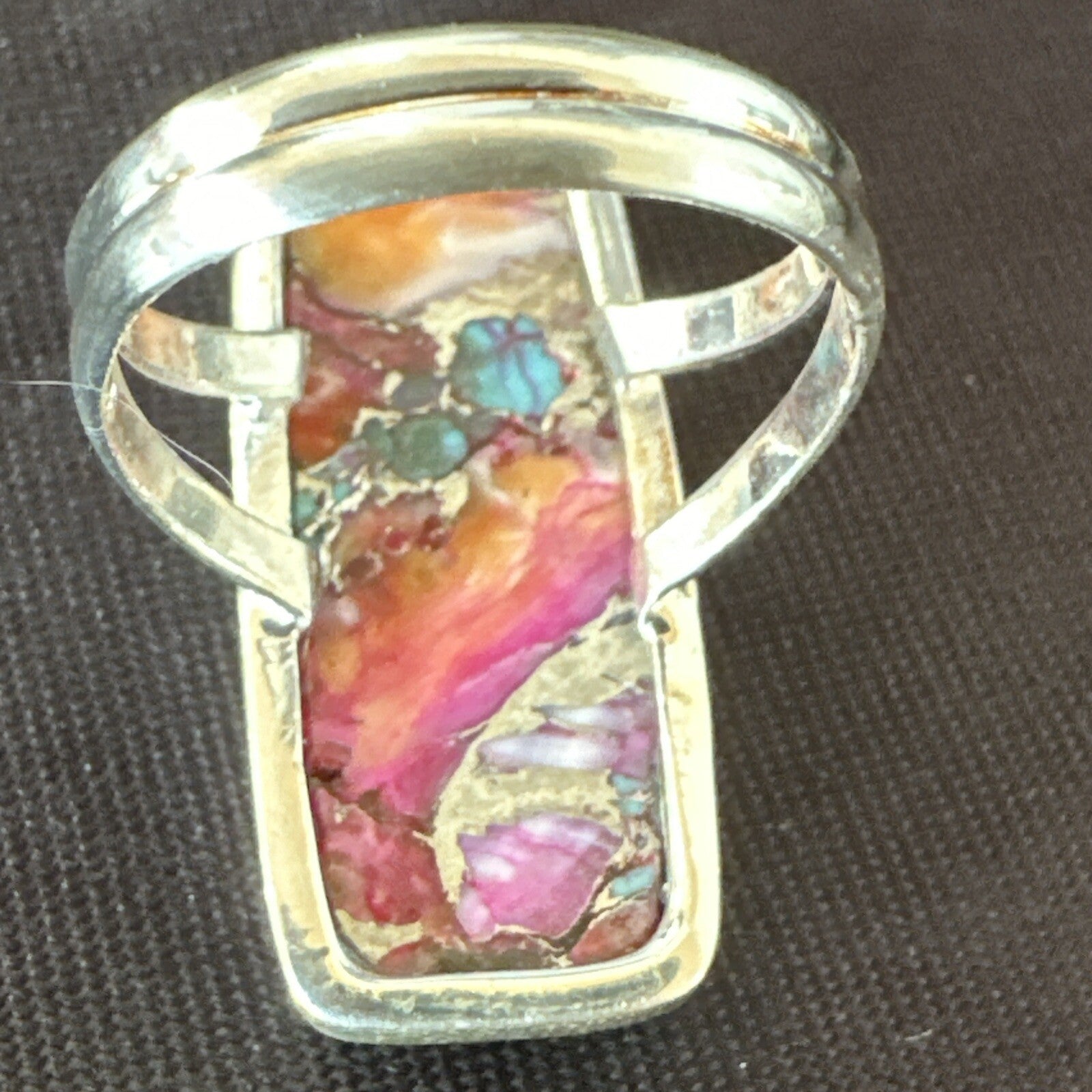 Blue Turquoise Spiny Oyster Navajo Sterling Silver Ring Size 7 18223