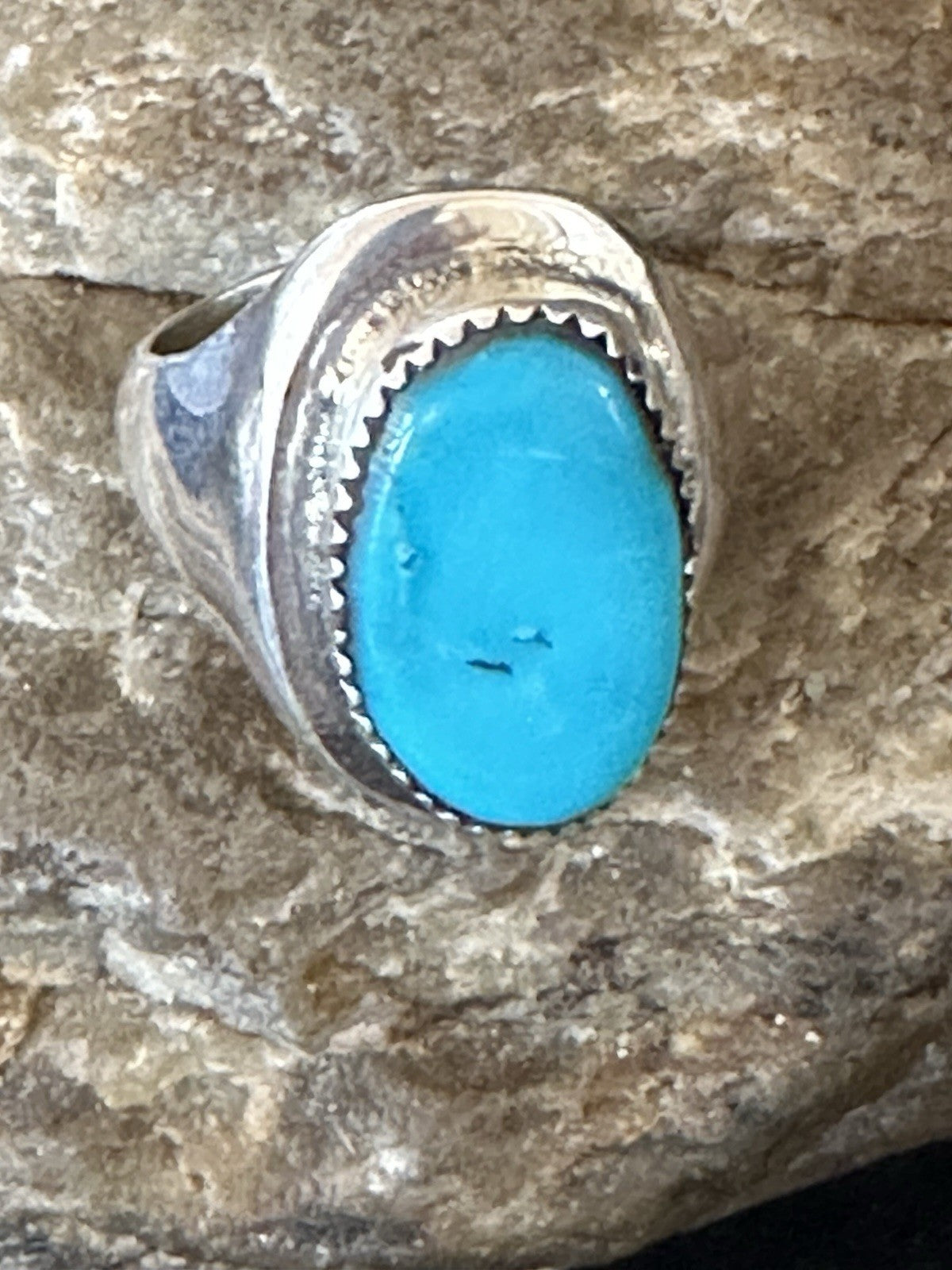 Blue Kingman Turquoise Navajo Sterling Silver Ring Size 10 19406