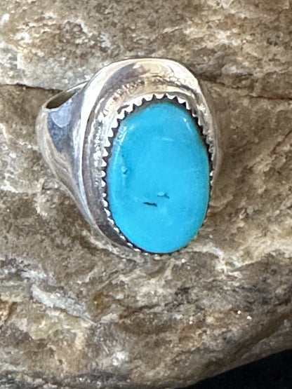 Blue Kingman Turquoise Navajo Sterling Silver Ring Size 10 19406