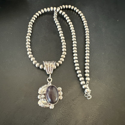 Purple Stone Pendant Navajo Pearls Sterling Silver Necklace 20” 18046