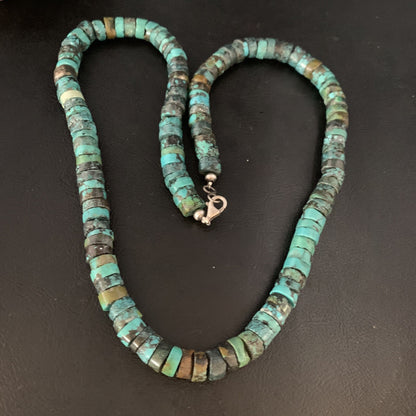 Native Blue Turquoise 12mm 22in Heishi Sterling Silver Necklace 13471