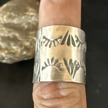 Mens Women Wedding Wide Band Navajo Stamped Sterling Silver Ring Size 7 19062