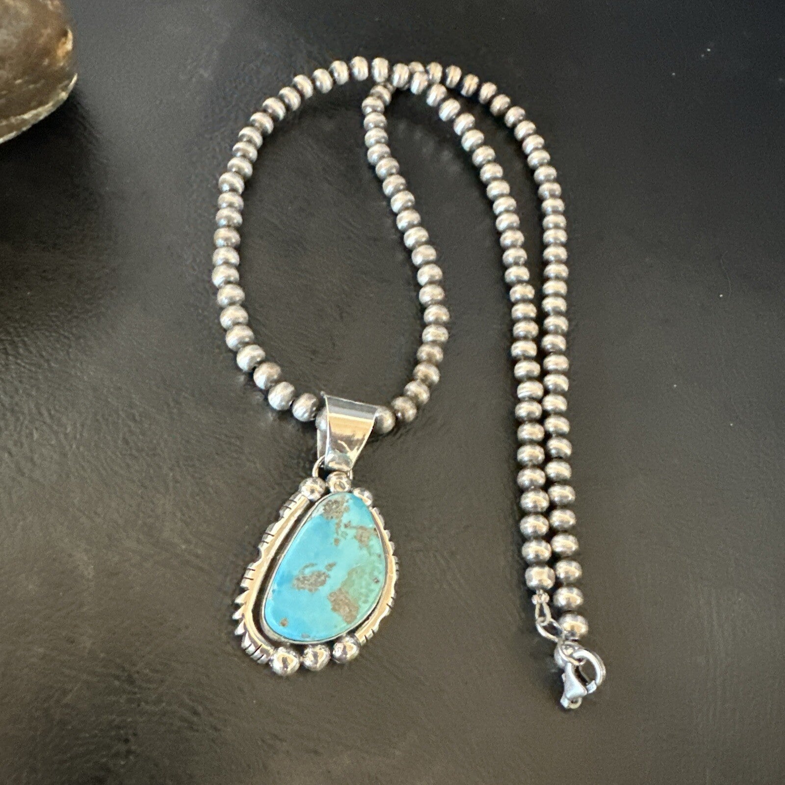 Rustic Blue Kingman Turquoise Pendant Navajo Sterling Silver Necklace 20" 18316