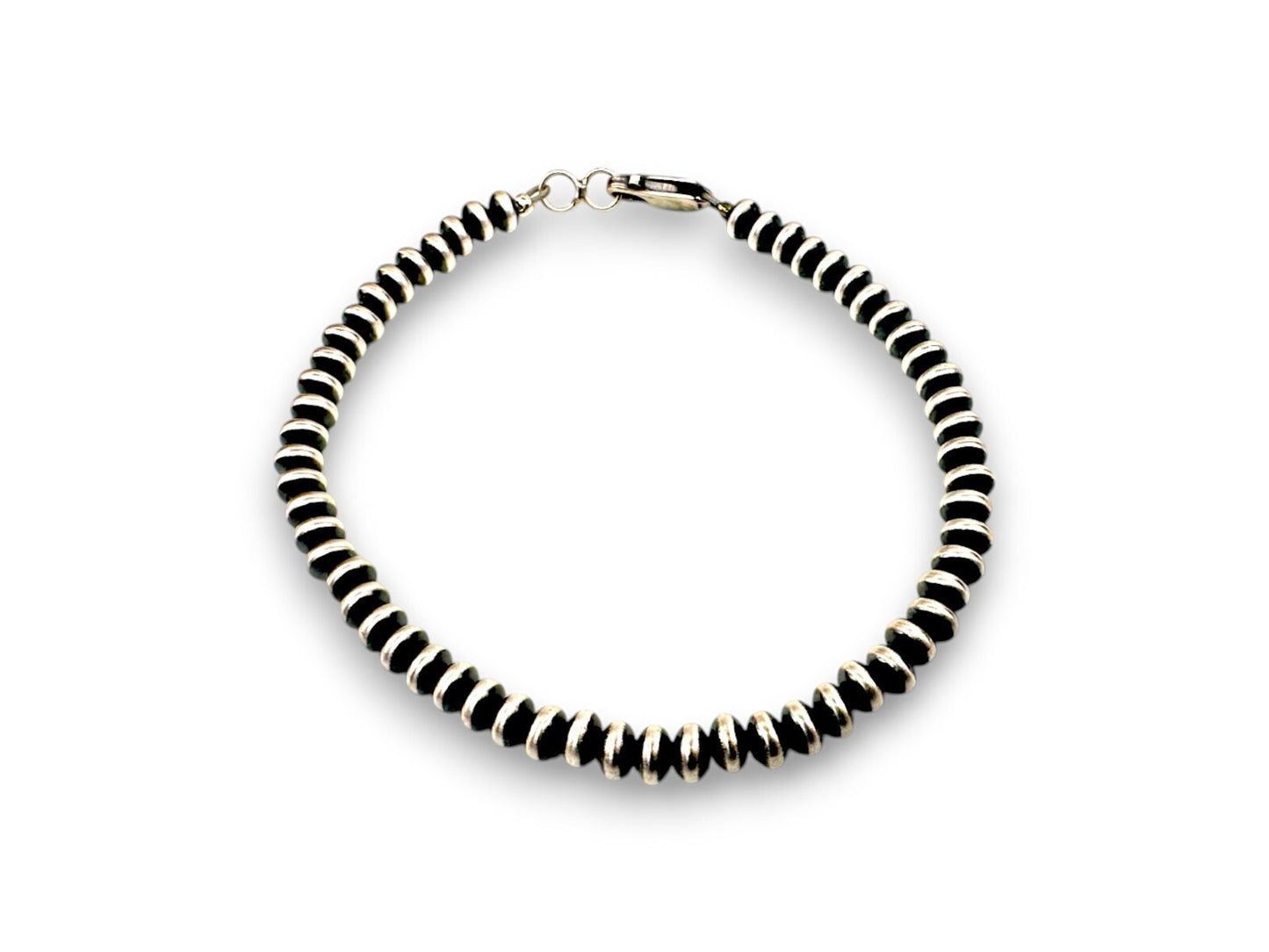 Navajo Sterling Silver Beads Rondelles Saucer Flat Bead Bracelet 4mm 8” 97408