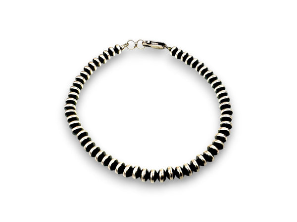Navajo Sterling Silver Beads Rondelles Saucer Flat Bead Bracelet 4mm 8” 97408