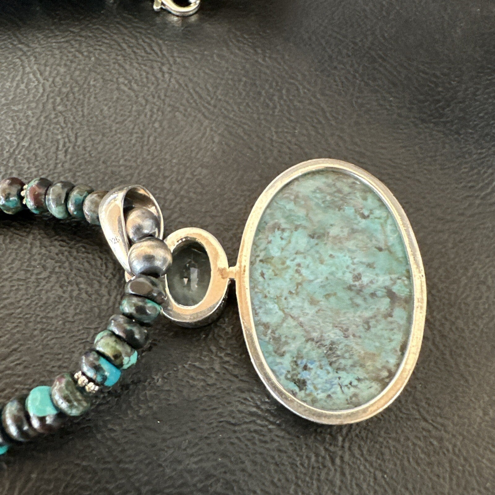 Mens Blue Spiderweb Turquoise Pendant Navajo Sterling Silver Necklace 18068