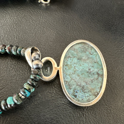Mens Blue Spiderweb Turquoise Pendant Navajo Sterling Silver Necklace 18068