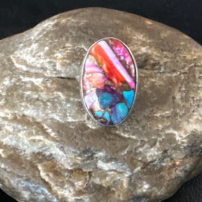 Blue Turquoise Spiny Oyster Southwestern Sterling Silver Ring Size 6 18475