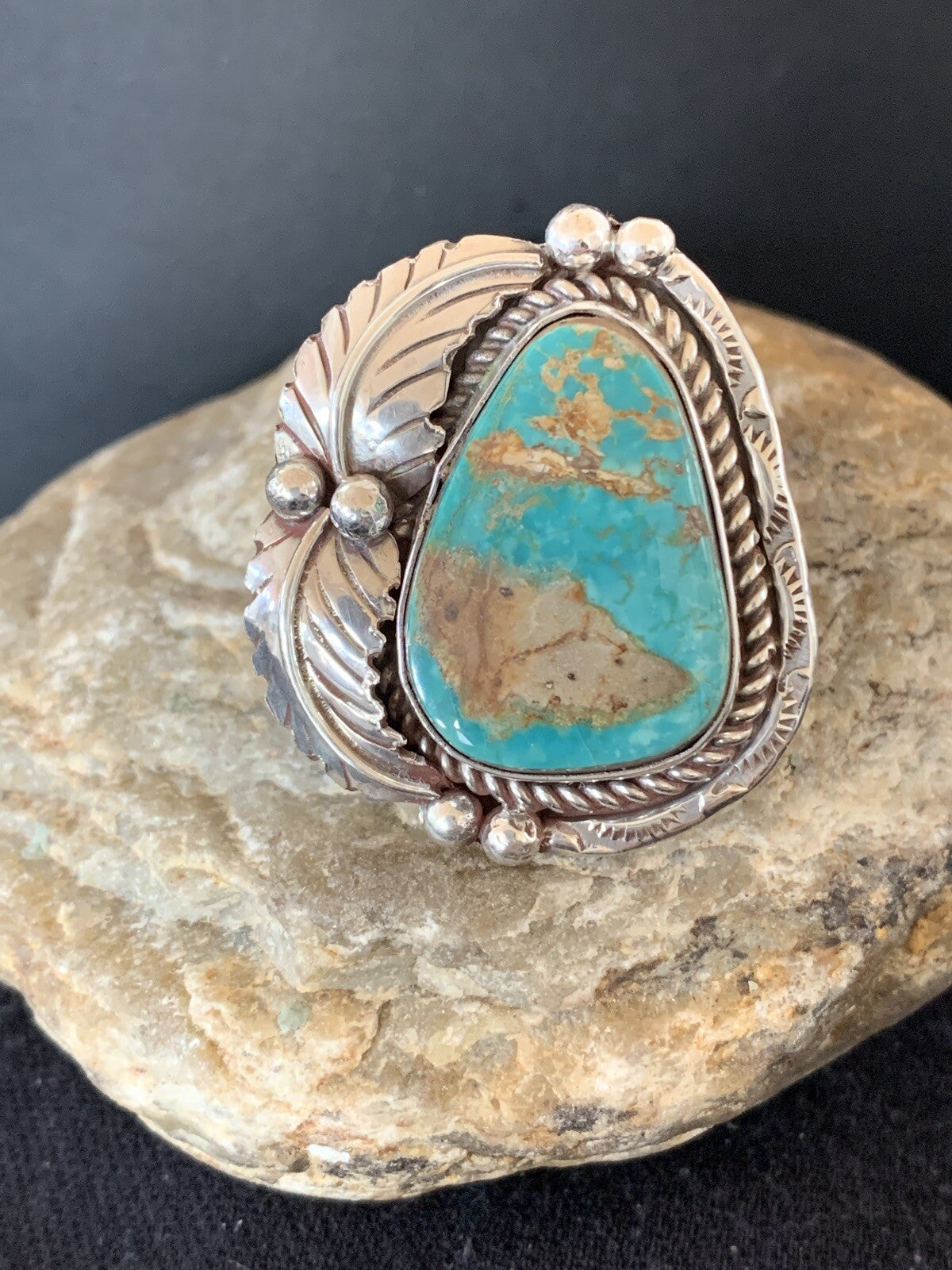 Blue Royston Turquoise Navajo Sterling Silver Ring Size 10 00133
