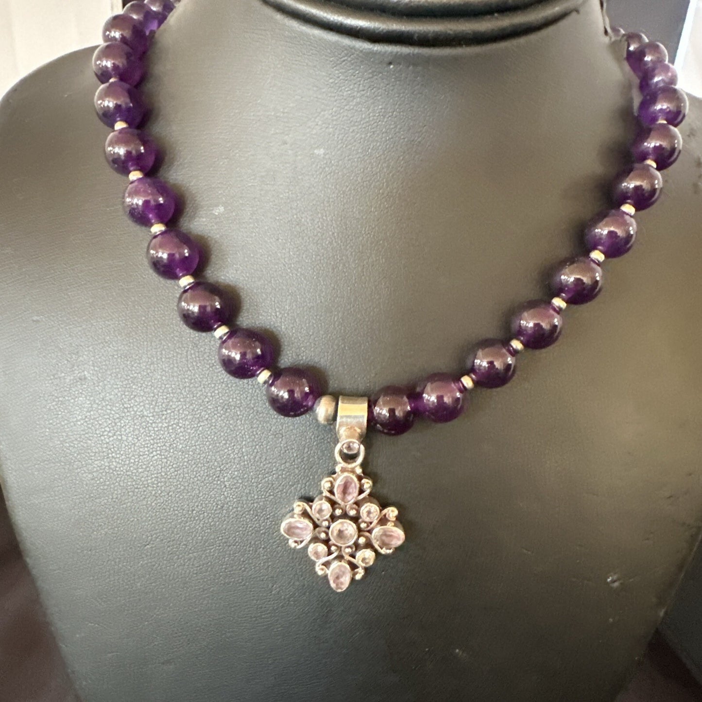 Purple Amethyst Pendant Navajo Sterling Silver Necklace 21" 18256