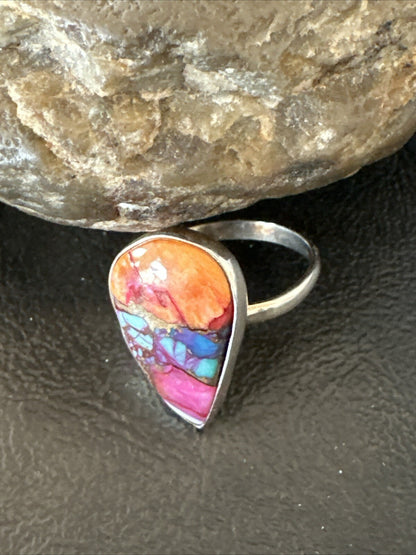 Blue Turquoise Spiny Oyster Southwestern Sterling Silver Ring Size 9 18464