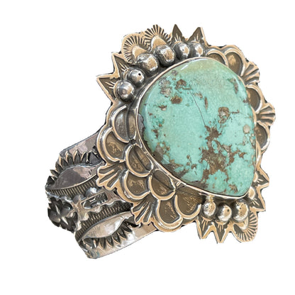 Native Mens Navajo Sterling Silver Handmade Turquoise Cuff Bracelet 1289