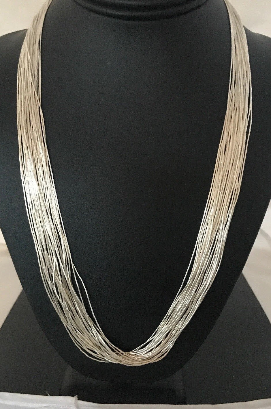 30 Strands Heishi tubes Liquid Sterling Silver Necklace 30” 19620