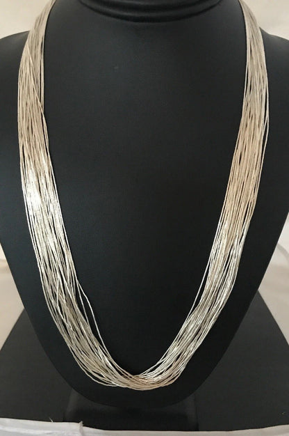 30 Strands Heishi tubes Liquid Sterling Silver Necklace 30” 19620