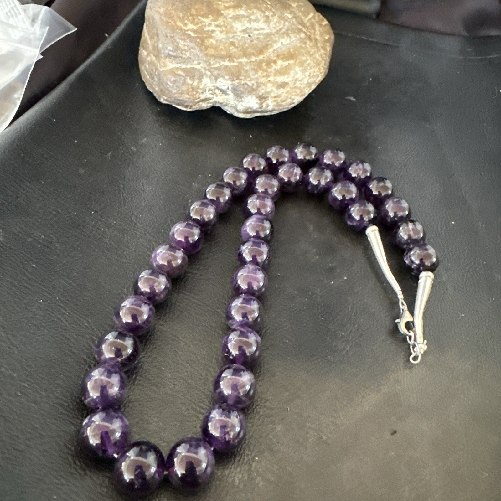 12mm Purple Amethyst Southwestern Sterling Silver Necklace 19” 18619