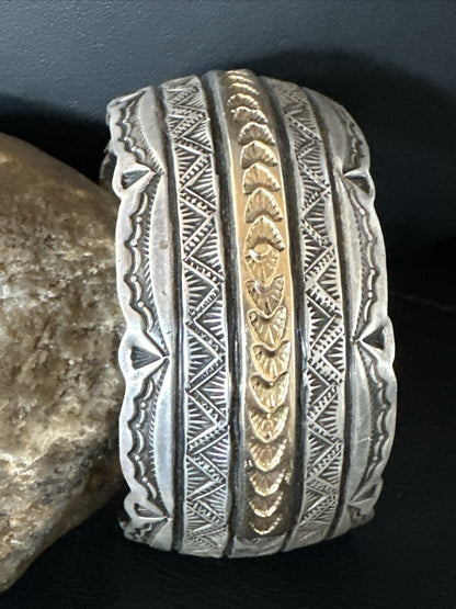 Mens Navajo Sterling Silver 14K Gold Cuff Bracelet 18145