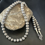 8mm Hand Stamped Bench Navajo Pearls Bead Necklace 23" | Sterling Silver | Authentic Native American Handmade | 18406