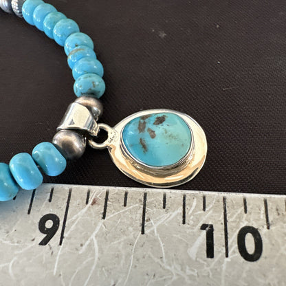 WoMens Blue Kingman Turquoise Pendant Navajo Sterling Silver Necklace 21" 18424
