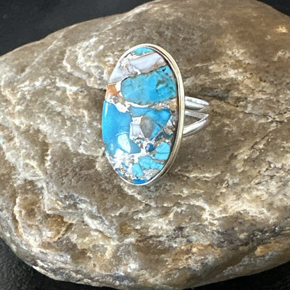 Blue Turquoise Spiny Oyster Southwestern Sterling Silver Ring Size 9 18538
