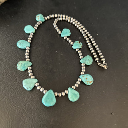 17in Teardrop Navajo Pearls Sterling Silver Blue Turquoise Necklace 14732