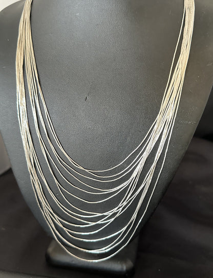 Graduated Bib Heishi Liquid All Sterling Silver 15S Necklace 24" 17242