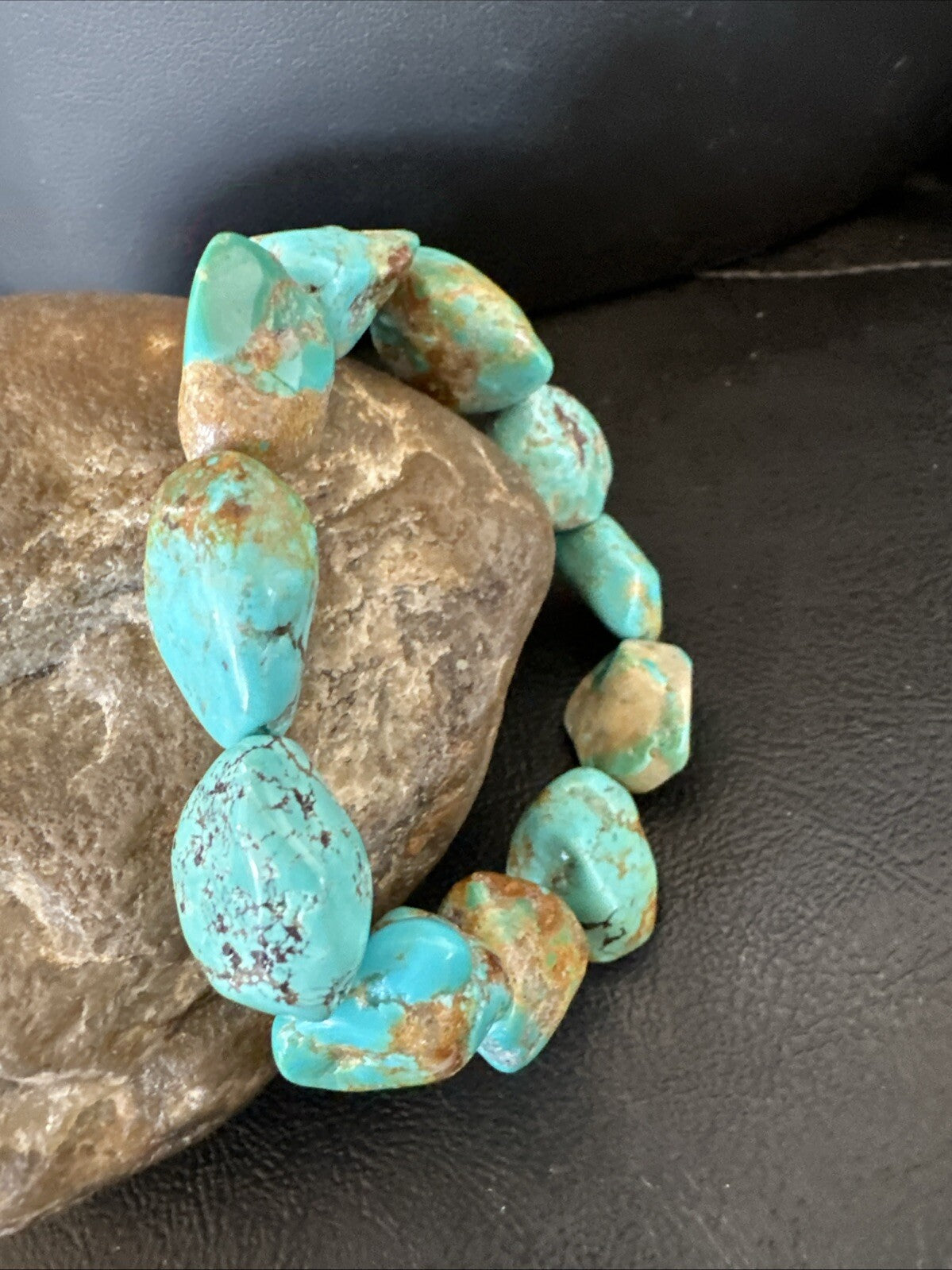 Mens Womens Blue Turquoise Stretch Stone Friendship Bracelet 7" 18866