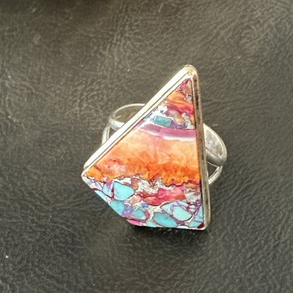Blue Turquoise Spiny Oyster Southwestern Sterling Silver Ring Size 9 18463
