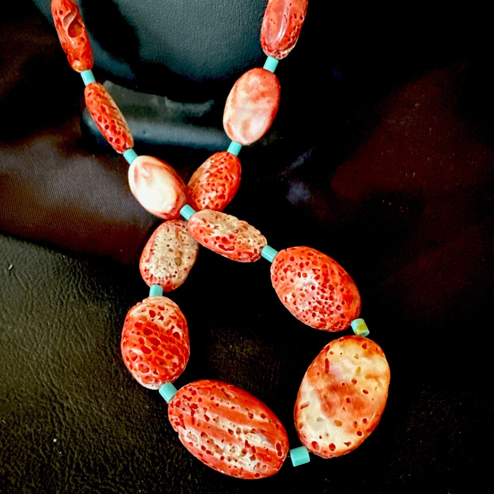 New Red Spiny Oyster Turquoise Heishi Navajo Sterling Silver Necklace 32" 17766