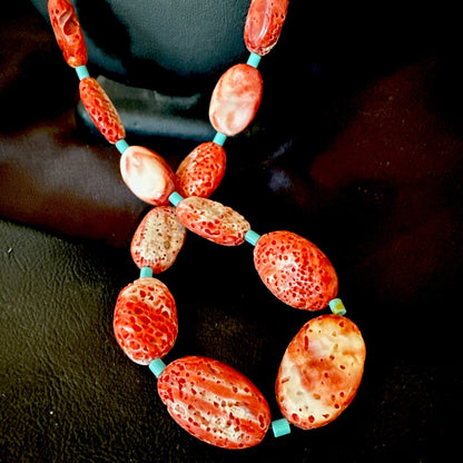 New Red Spiny Oyster Turquoise Heishi Navajo Sterling Silver Necklace 32" 17766