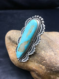 Blue Royston Turquoise Navajo Ring Size 9 | Sterling Silver | Authentic Native American Handmade | 3105