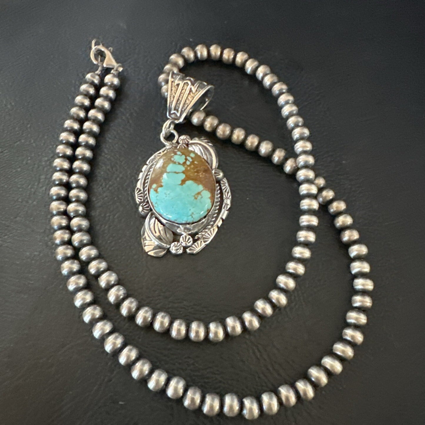 Mens Blue Turquoise#8 Pendant Navajo Sterling Silver Necklace 18085