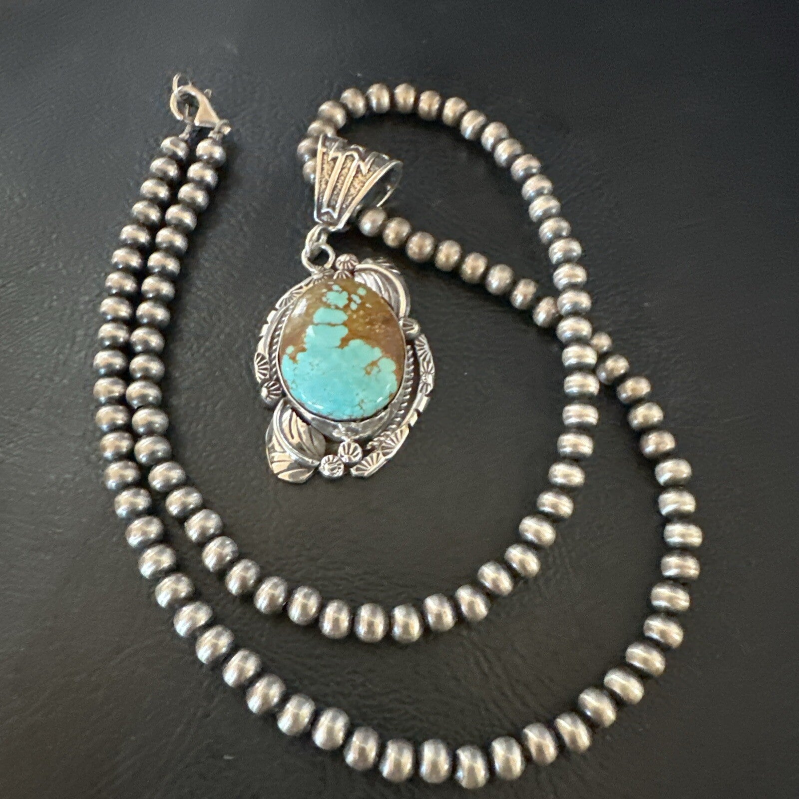 Mens Blue Turquoise#8 Pendant Navajo Sterling Silver Necklace 18085