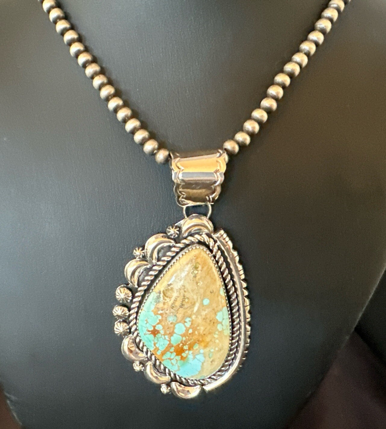 XXL Mens Royston Turquoise Pendant Navajo Pearls Sterling Silver Necklace 18745