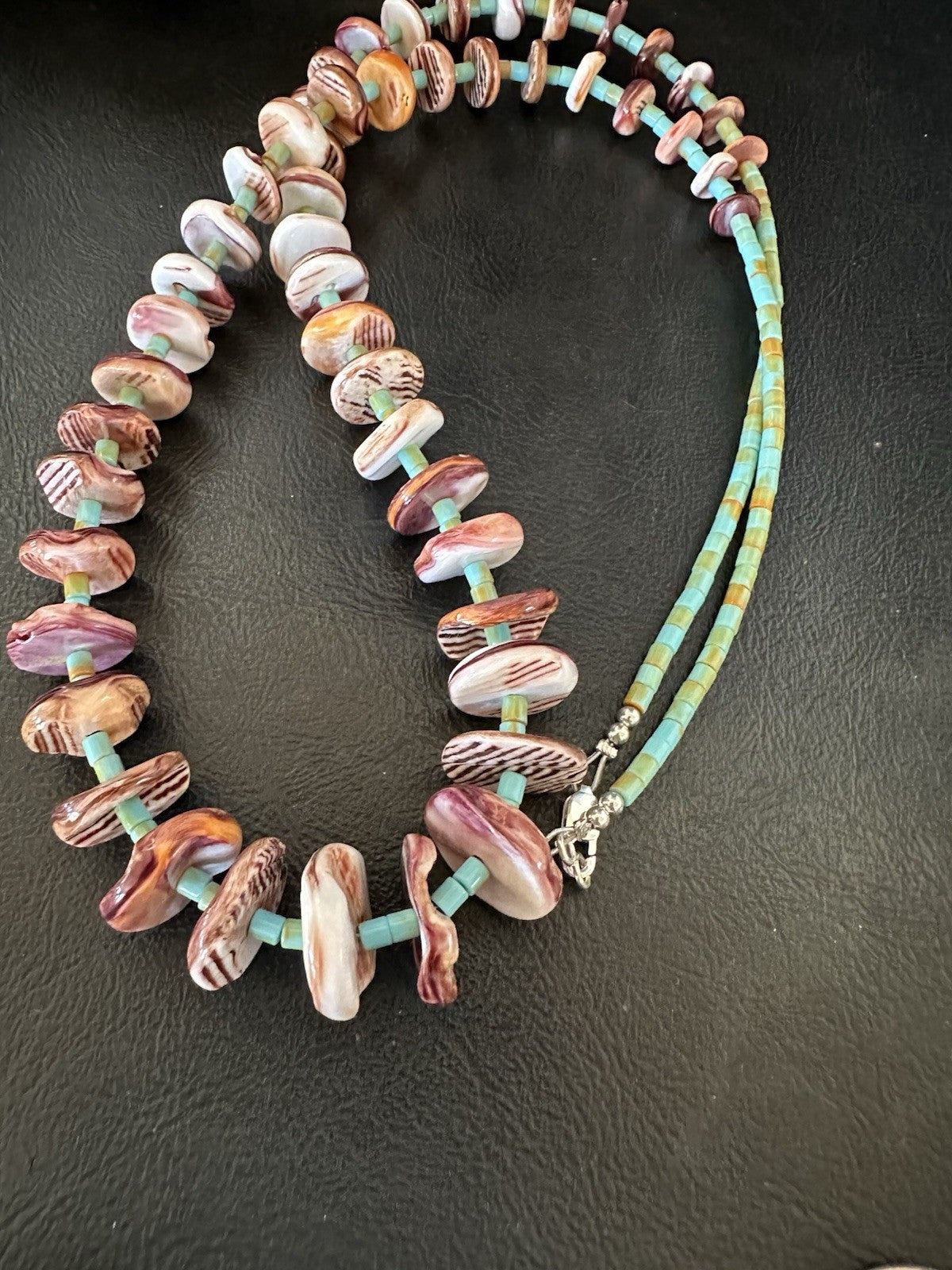 Purple Spiny Oyster Turquoise Navajo Pearls Sterling Silver Necklace 29” 19465