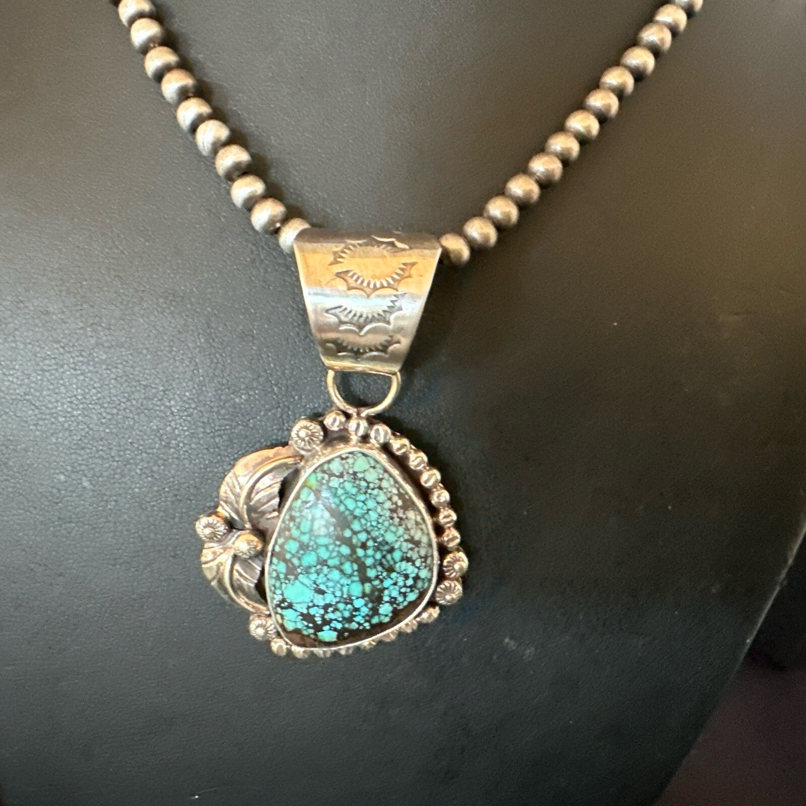 Men Women Navajo Sterling Silver Blue Spiderweb Turquoise Necklace Pendant 18093