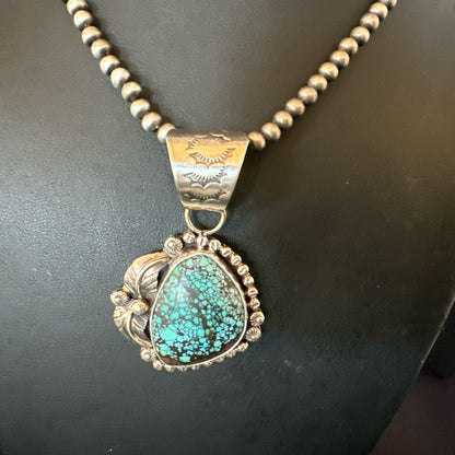Men Women Navajo Sterling Silver Blue Spiderweb Turquoise Necklace Pendant 18093