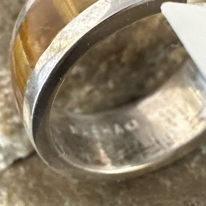 Infinity Mens Coffee Tigers Eye Navajo Sterling Silver Inlay Ring Size 10 19049