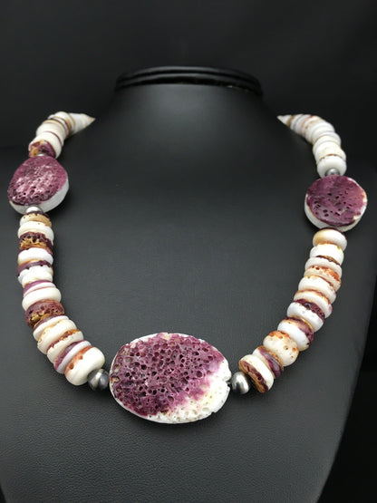 Purple Spiny Oyster Navajo Sterling Silver Necklace 21" 04915