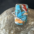Blue Turquoise Spiny Oyster Southwestern Ring Size 9 | Sterling Silver | Authentic Native American Handmade | 18467