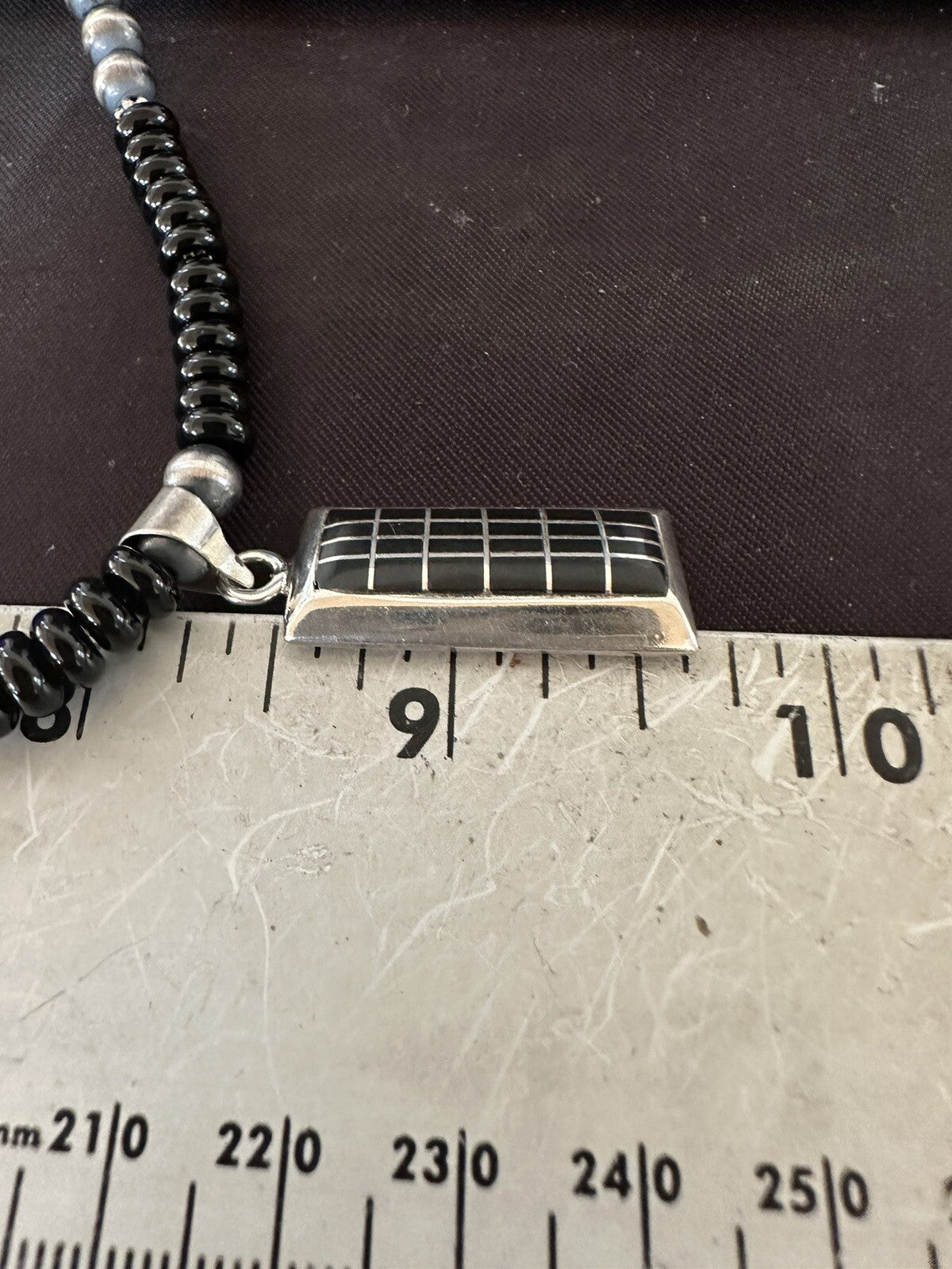 Mens Womens Black Onyx Pendant Navajo Sterling Silver Beads Necklace 18331
