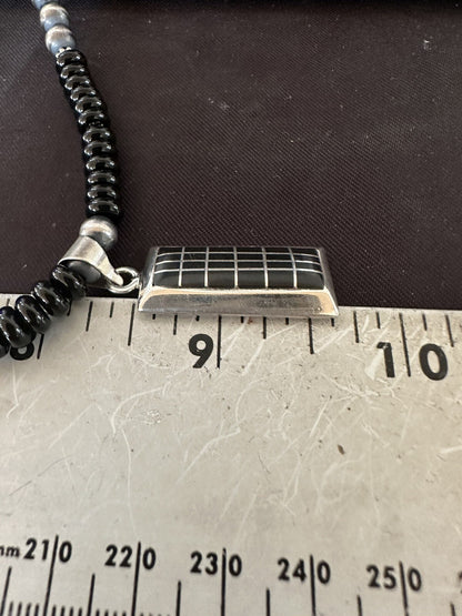Mens Womens Black Onyx Pendant Navajo Sterling Silver Beads Necklace 18331