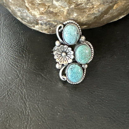 Yazzie Ring Blue Turquoise Navajo Sterling Silver Cluster Size 7 19240